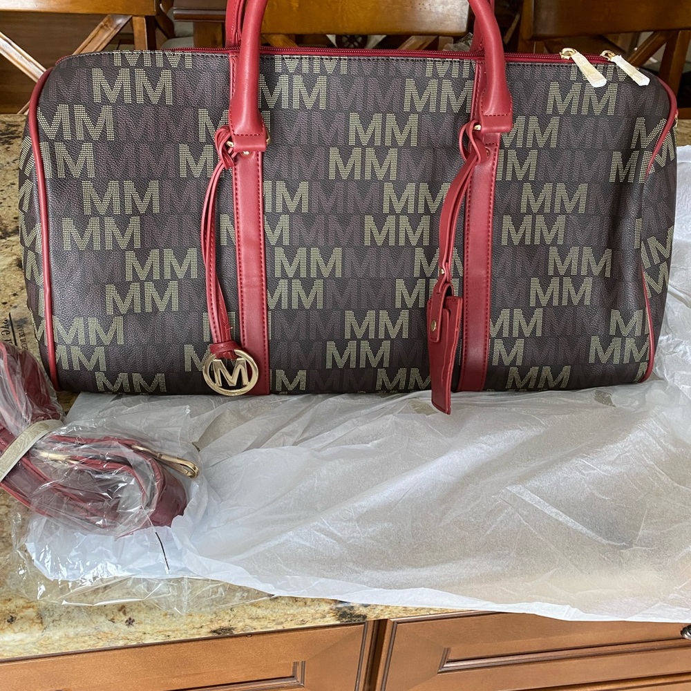 Brown and Red Travel Bag